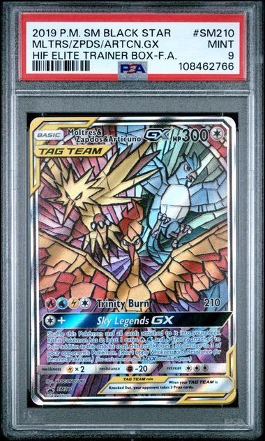 PSA 9 Moltres & Zapdos & Moltres Hidden Fates ETB Promo #SM210