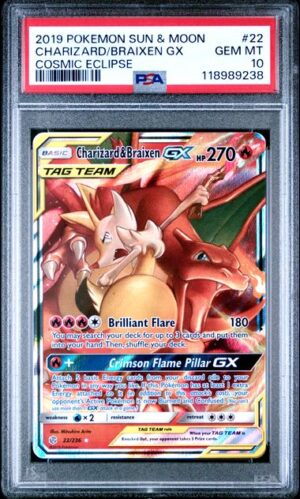 PSA 10 Charizard & Braixen Cosmic Eclipse #22