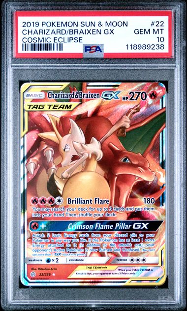 PSA 10 Charizard & Braixen Cosmic Eclipse #22